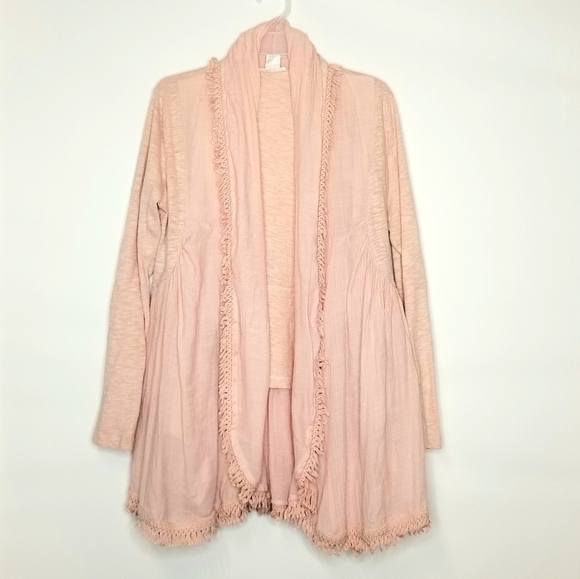 Venus Womens Peach Layered Fringe Hem Waterfall Tassel Open Front Cardigan , M - Picture 1 of 12